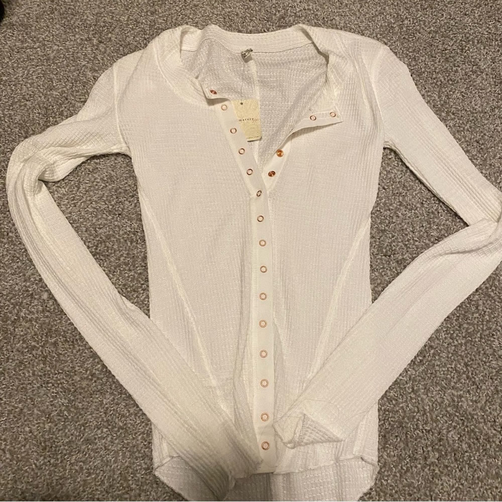 Free People White Long Sleeve Button-Up Top
